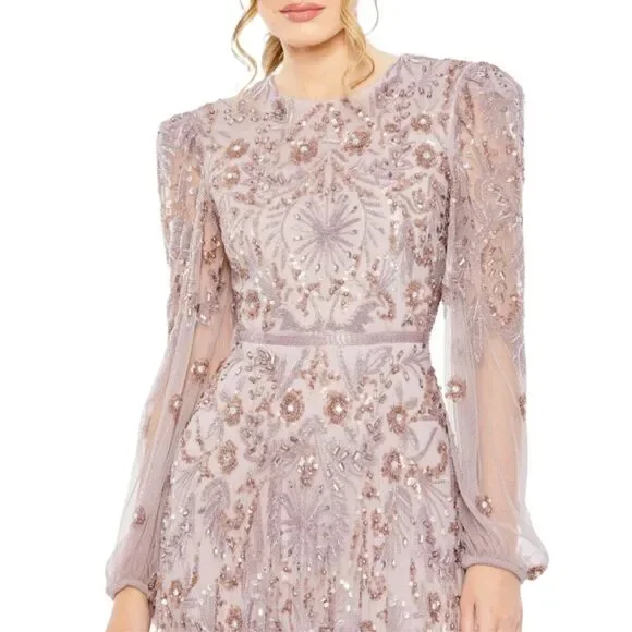 $798 Mac Duggal 93930 Womens Size 14 Pink Purple Long Sleeve Gown Maxi Dress